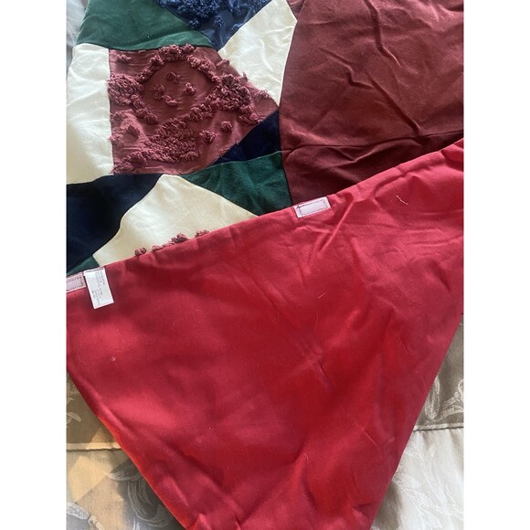 Quilted Christmas Tree Skirt Reversible Patchwork Chenille Velvet VTG - Picture 3 of 7